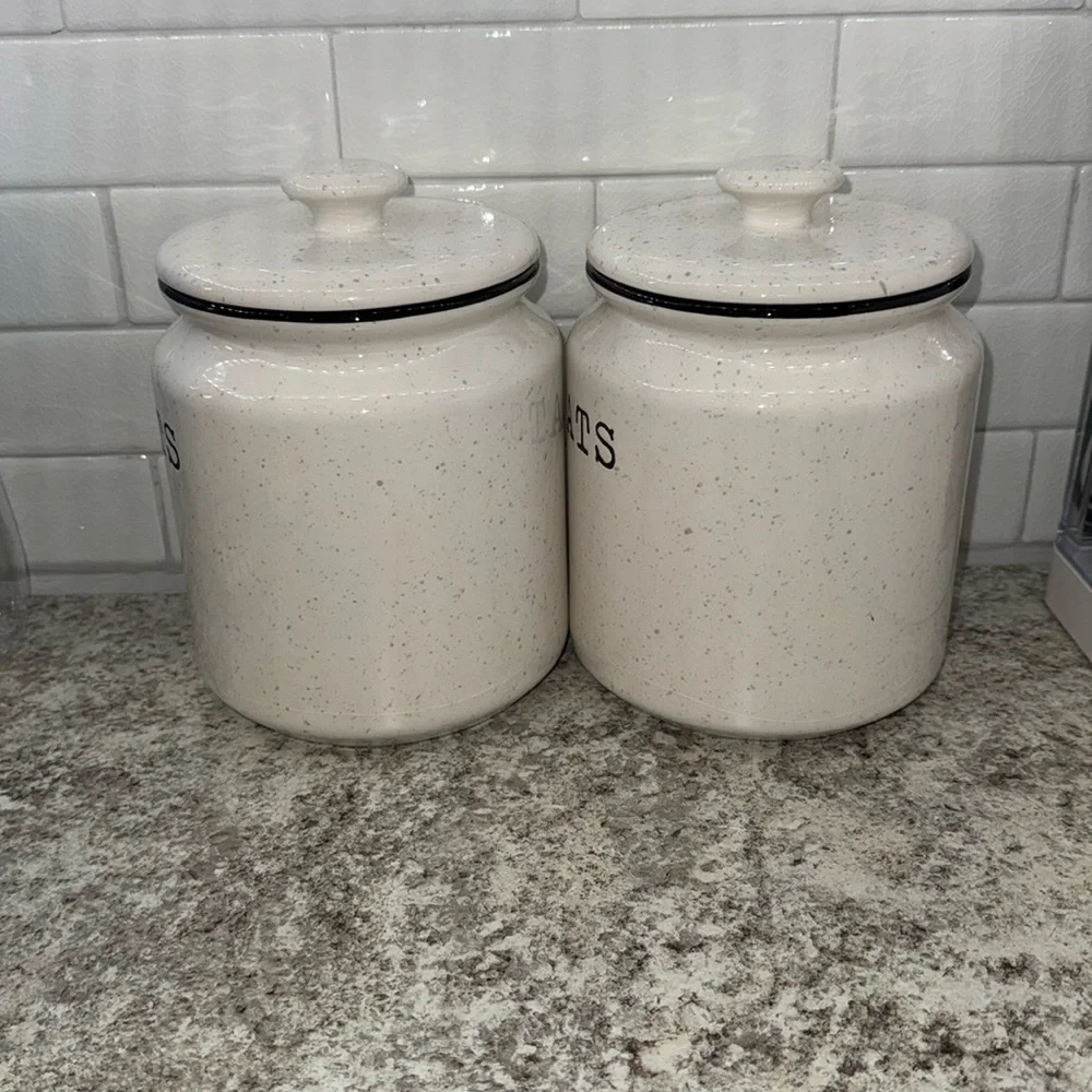 Kirkland’s Home Off White/Grey Speckled Ceramic Treat Jar Canister